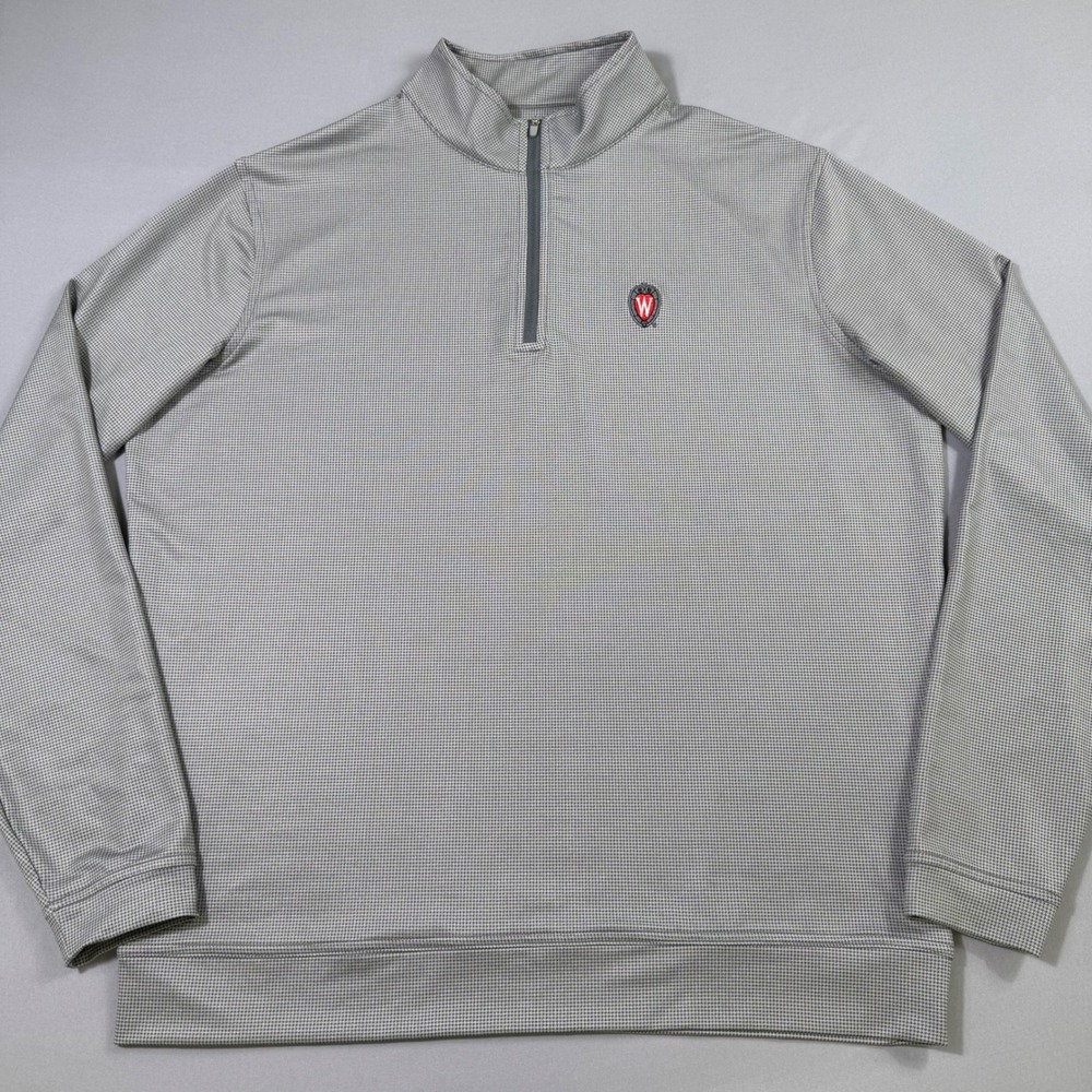 Peter Millar Perth Performance 1/4 Zip Mens Large Grey Houndstooth Pullover Golf